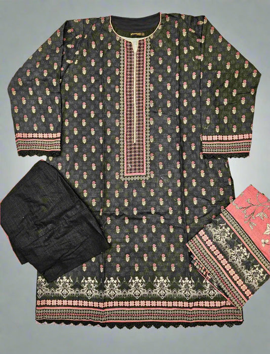 Designer black and coral pink colour winter collection khaddar fabric with khaddar shawl