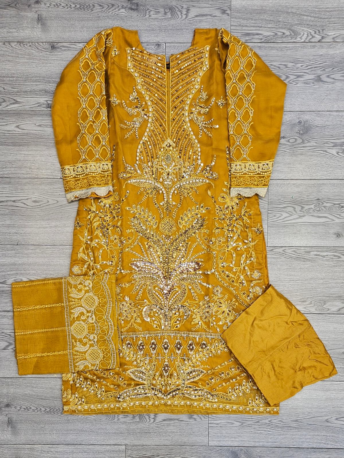 Light mustard colour hand embellished shalwar kameez