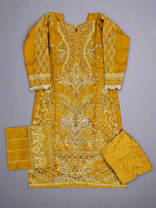 Light mustard colour hand embellished shalwar kameez