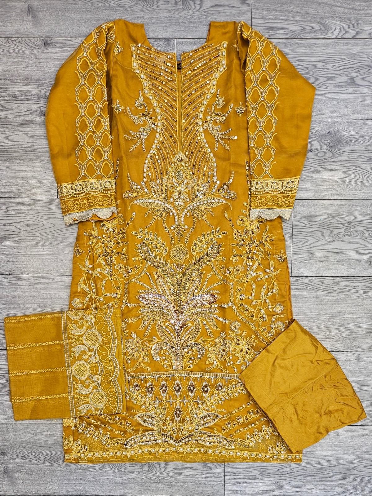 Light mustard colour hand embellished shalwar kameez