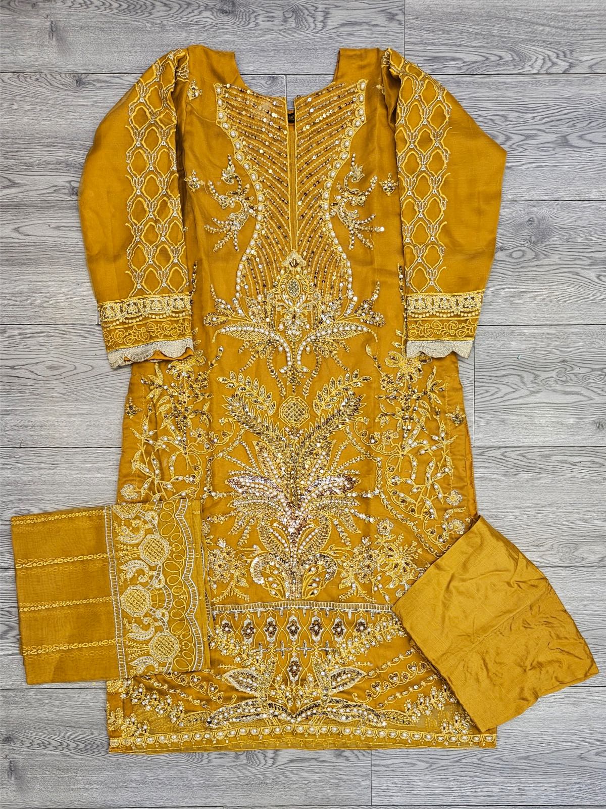 Light mustard colour hand embellished shalwar kameez