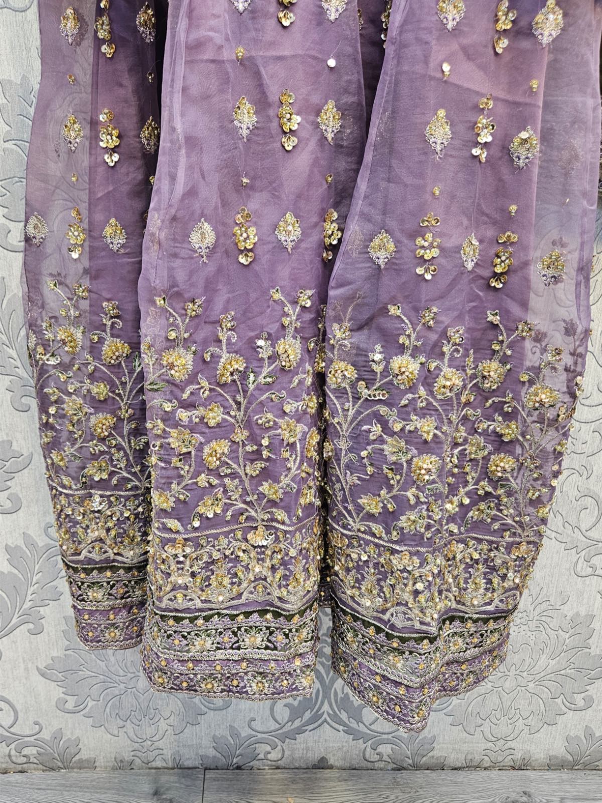 ZKA lilac colour embroidered organza hand embellished dress