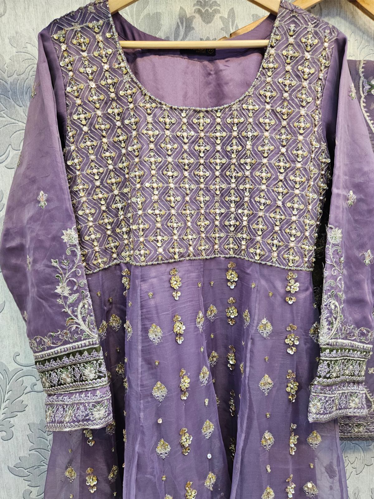 ZKA lilac colour embroidered organza hand embellished dress