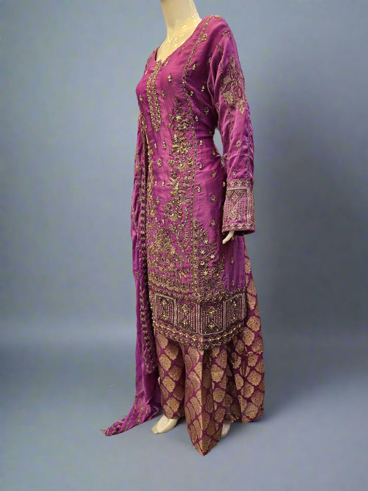 Light purple hand embroidered palazzo suit