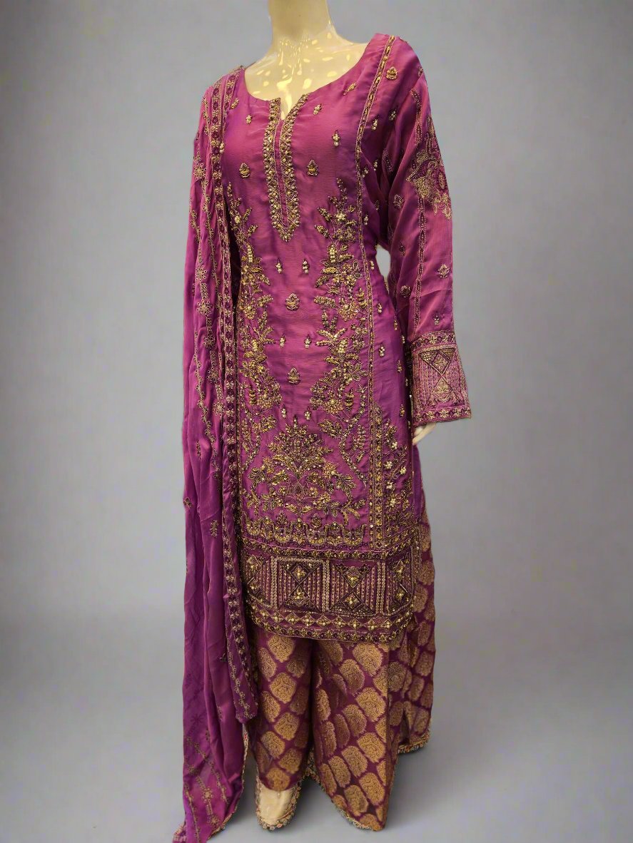 Light purple hand embroidered palazzo suit