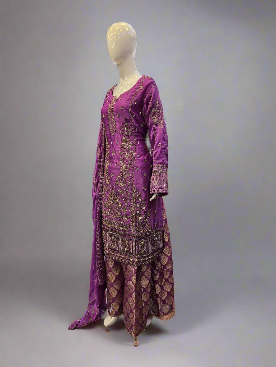 Light purple hand embroidered palazzo suit