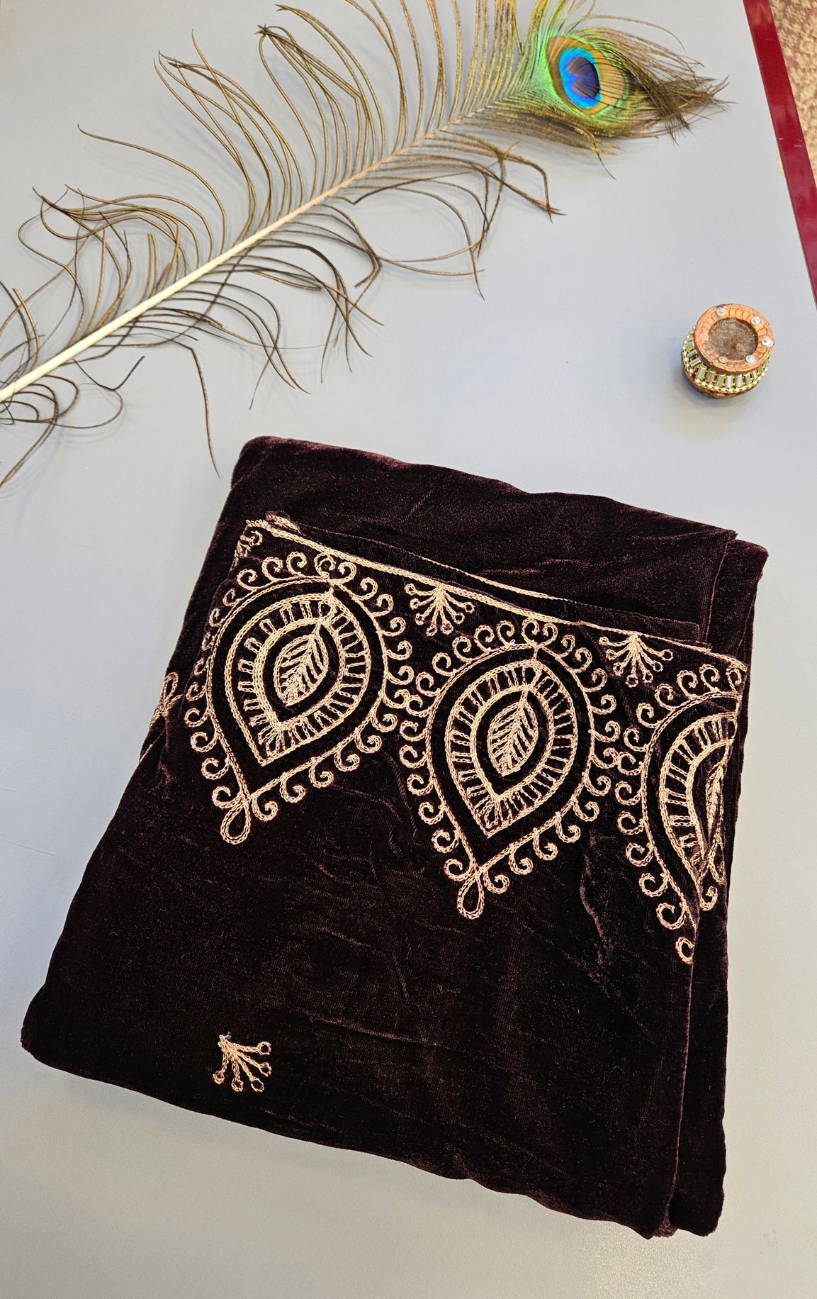Velvet Shawls with Zari and Thread Embroidery - Winter Collection - Five Colours