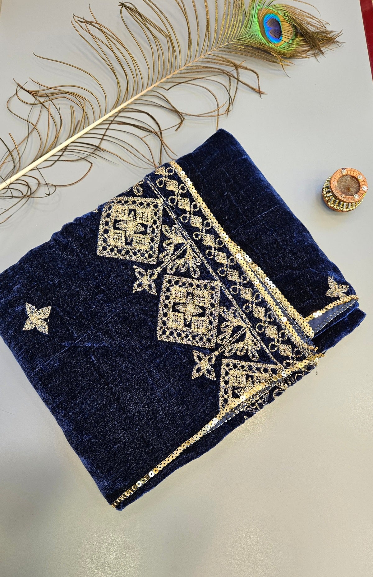 Velvet Shawls with Zari and Thread Embroidery - Winter Collection - Five Colours