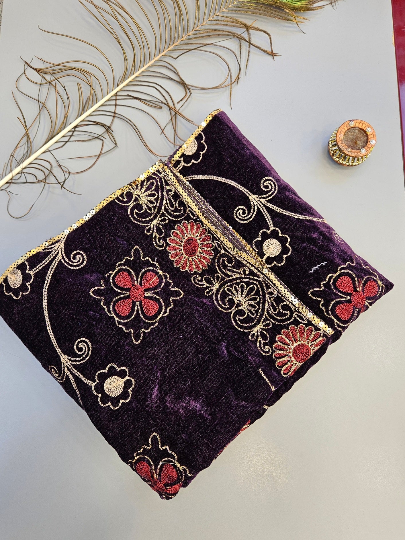 Velvet Shawls with Zari and Thread Embroidery - Winter Collection - Five Colours
