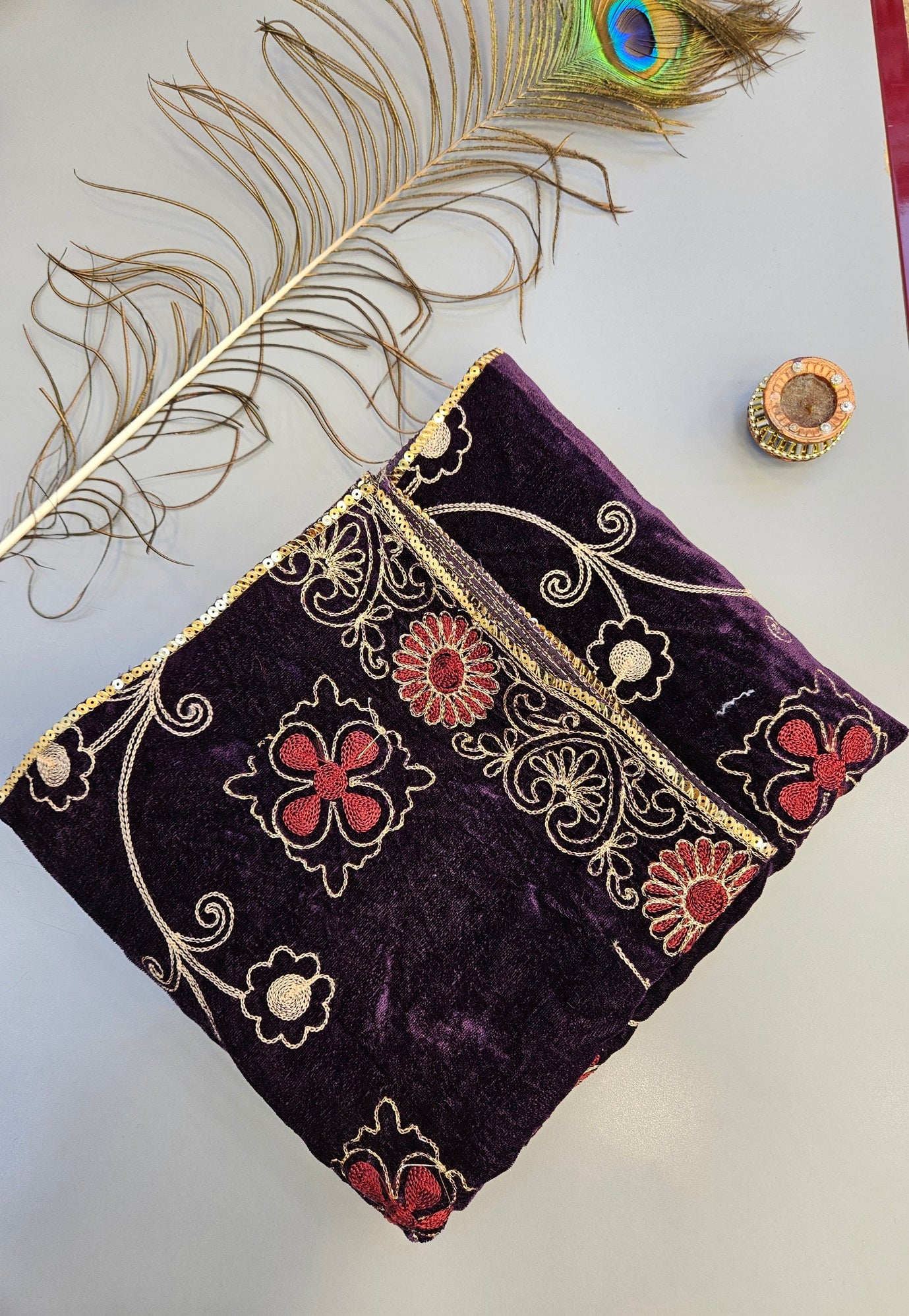 Velvet Shawls with Zari and Thread Embroidery - Winter Collection - Five Colours