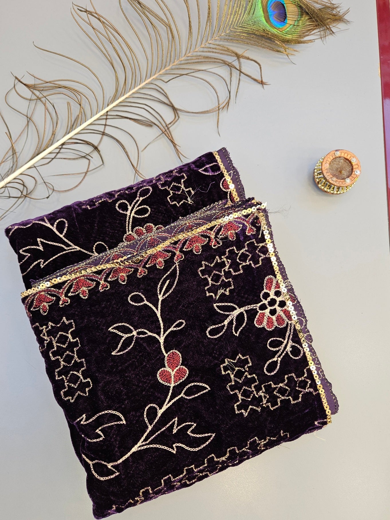 Velvet Shawls with Zari and Thread Embroidery - Winter Collection - Five Colours