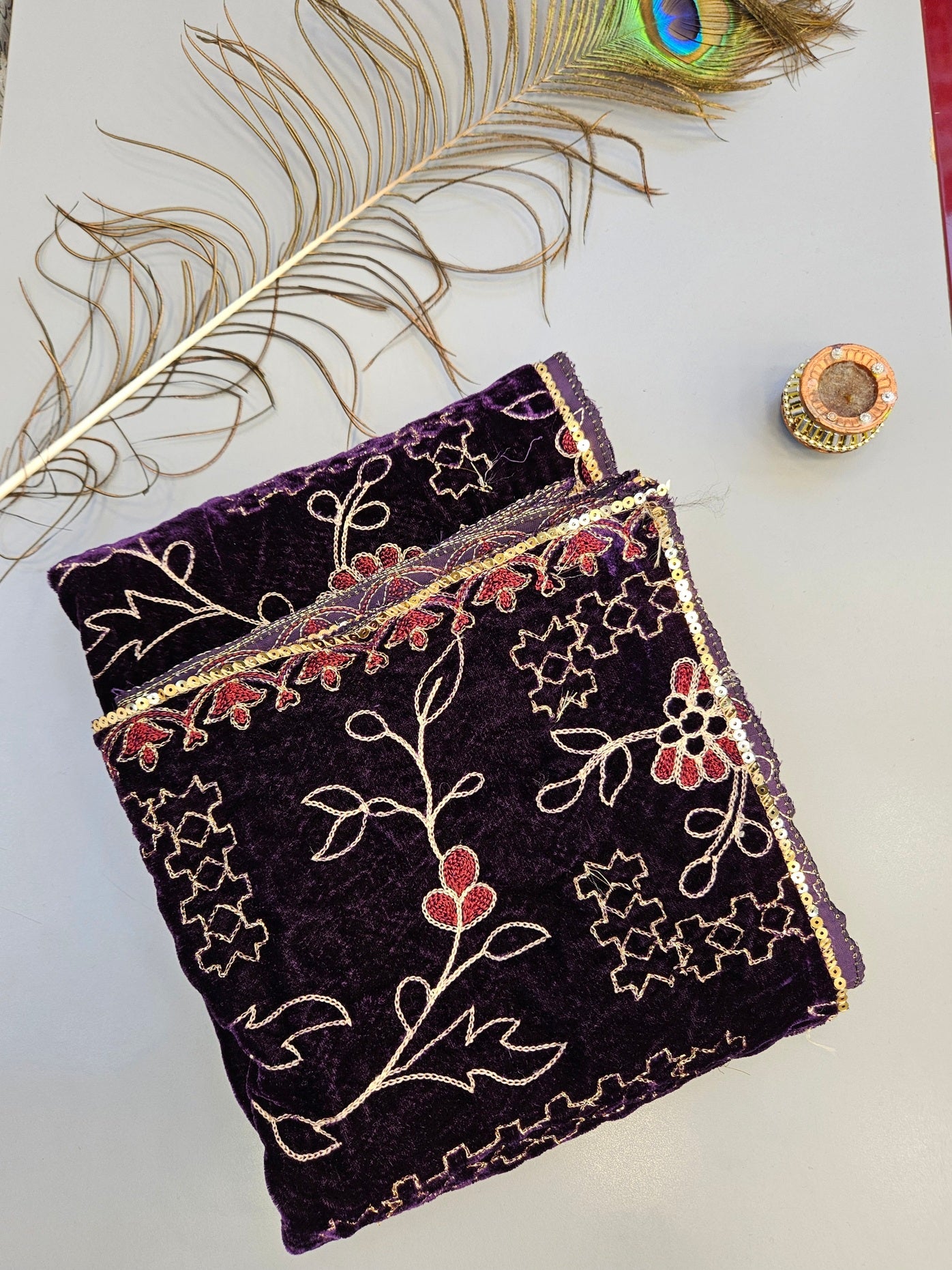 Velvet Shawls with Zari and Thread Embroidery - Winter Collection - Five Colours