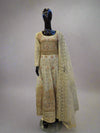 Buttermilk white with light pink pearls embellishment organza fabric long dress