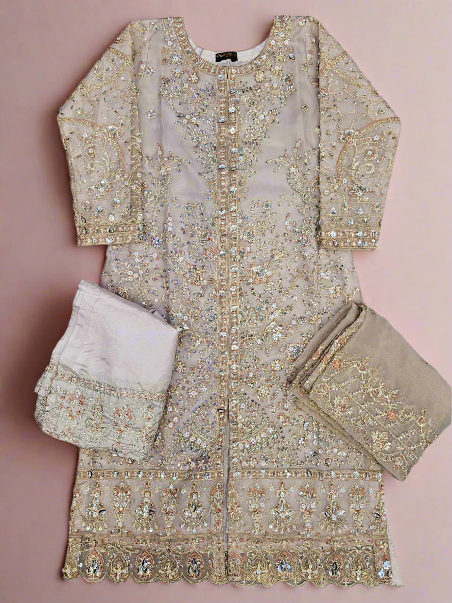 Baby pink colour hand embellished in pearls stones