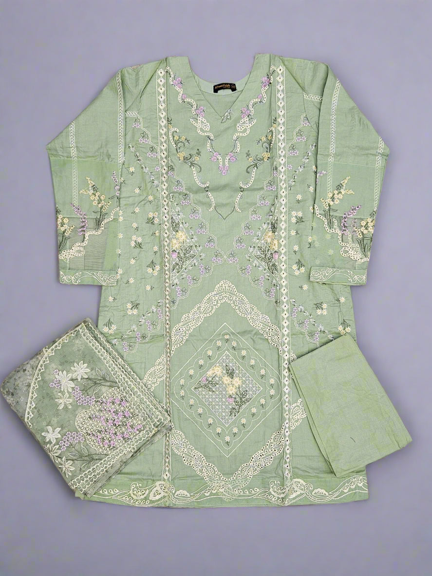 MB mint green colour chiken kari embroidery