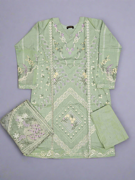MB mint green colour chiken kari embroidery