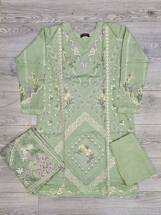 MB mint green colour chiken kari embroidery