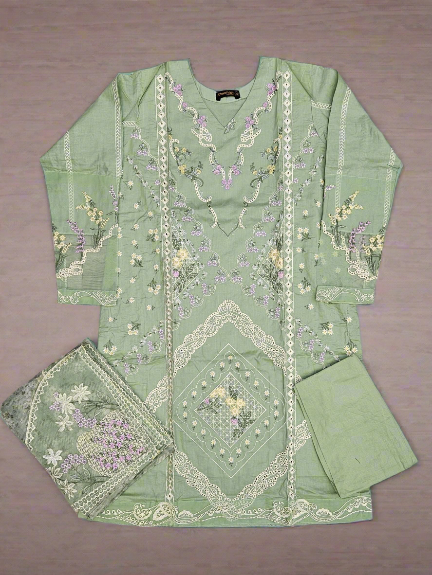 MB mint green colour chiken kari embroidery