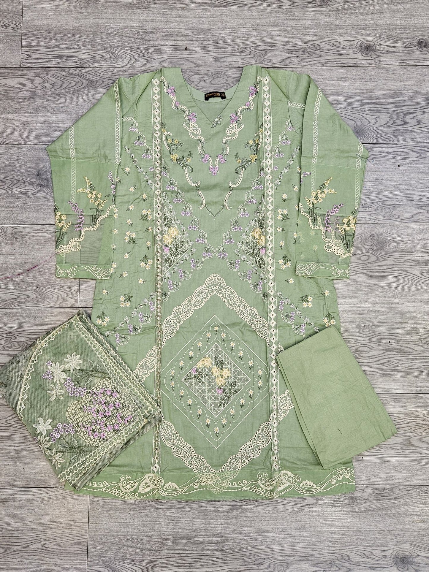 MB mint green colour chiken kari embroidery