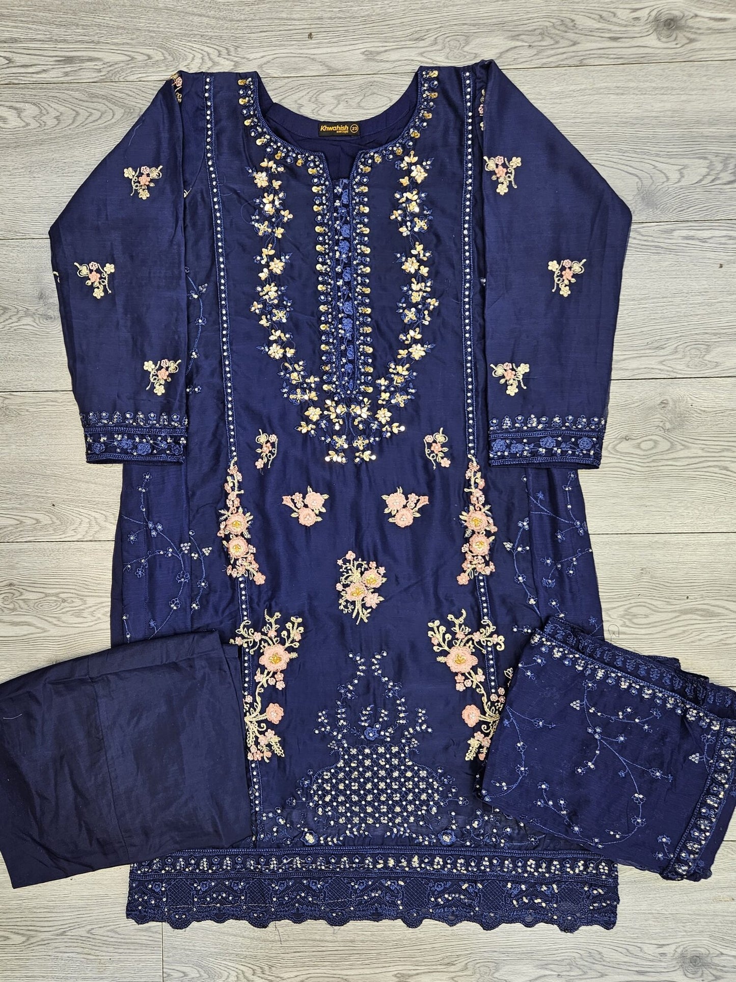AG navy blue colour hand embroidery