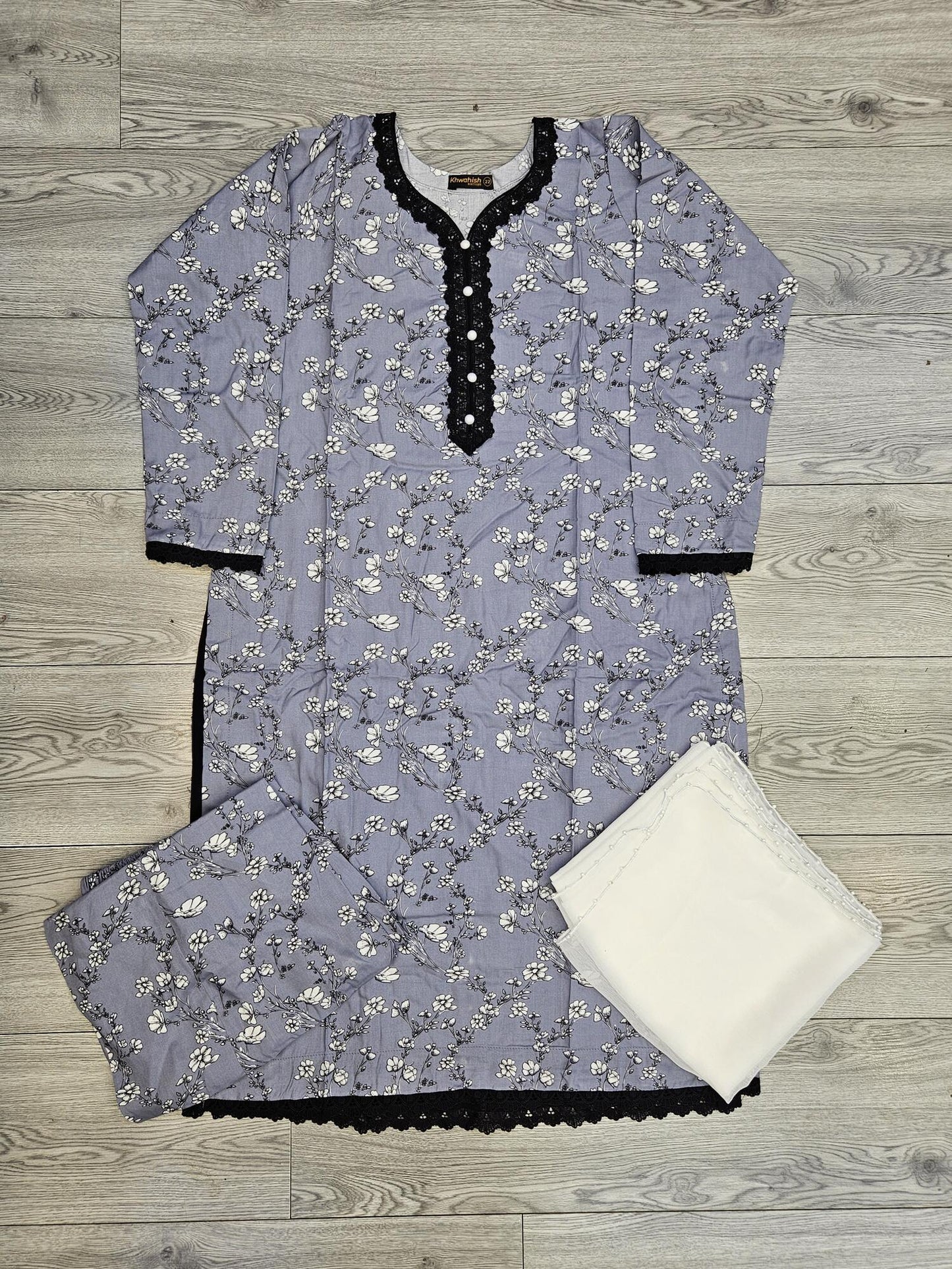 Grey colour floral print linen fabric