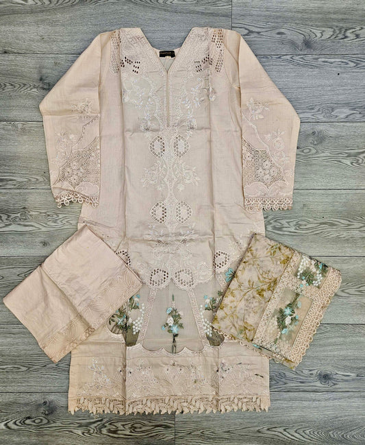 MB light peach and olive green colour thread and sequins laser cut