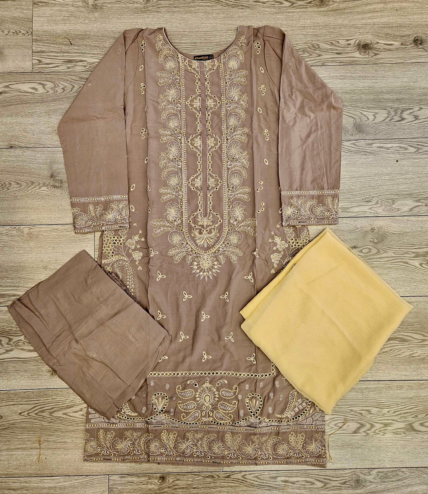 CRM utterly beige colour thread and sequins laser cut