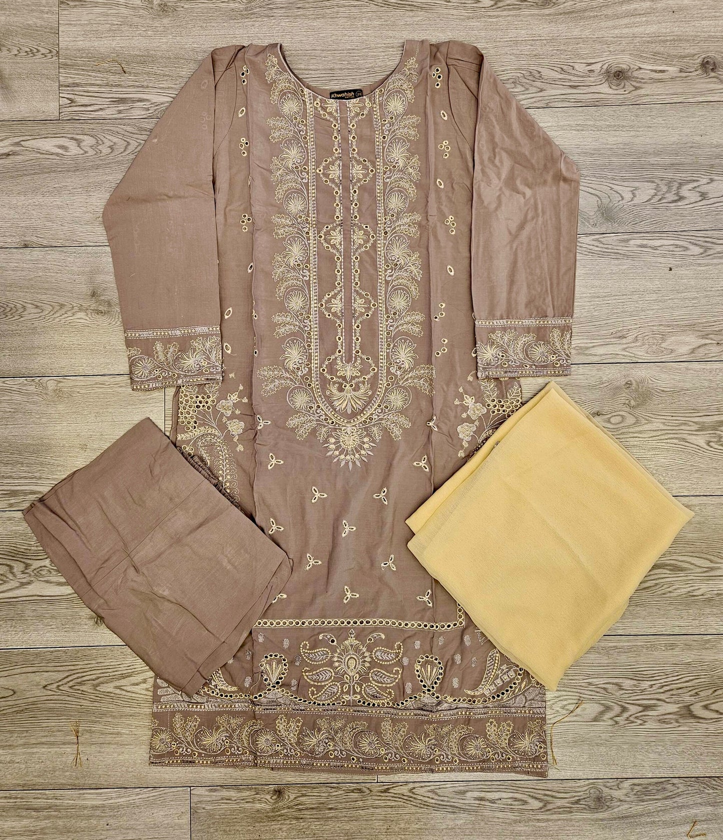 CRM utterly beige colour thread and sequins laser cut