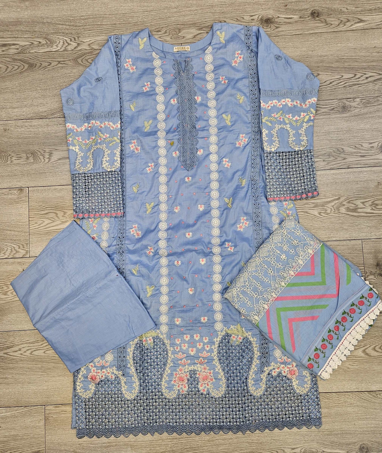 SUF light sky blue with pink colour thread and sequins laser cut
