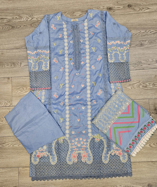 SUF light sky blue with pink colour thread and sequins laser cut