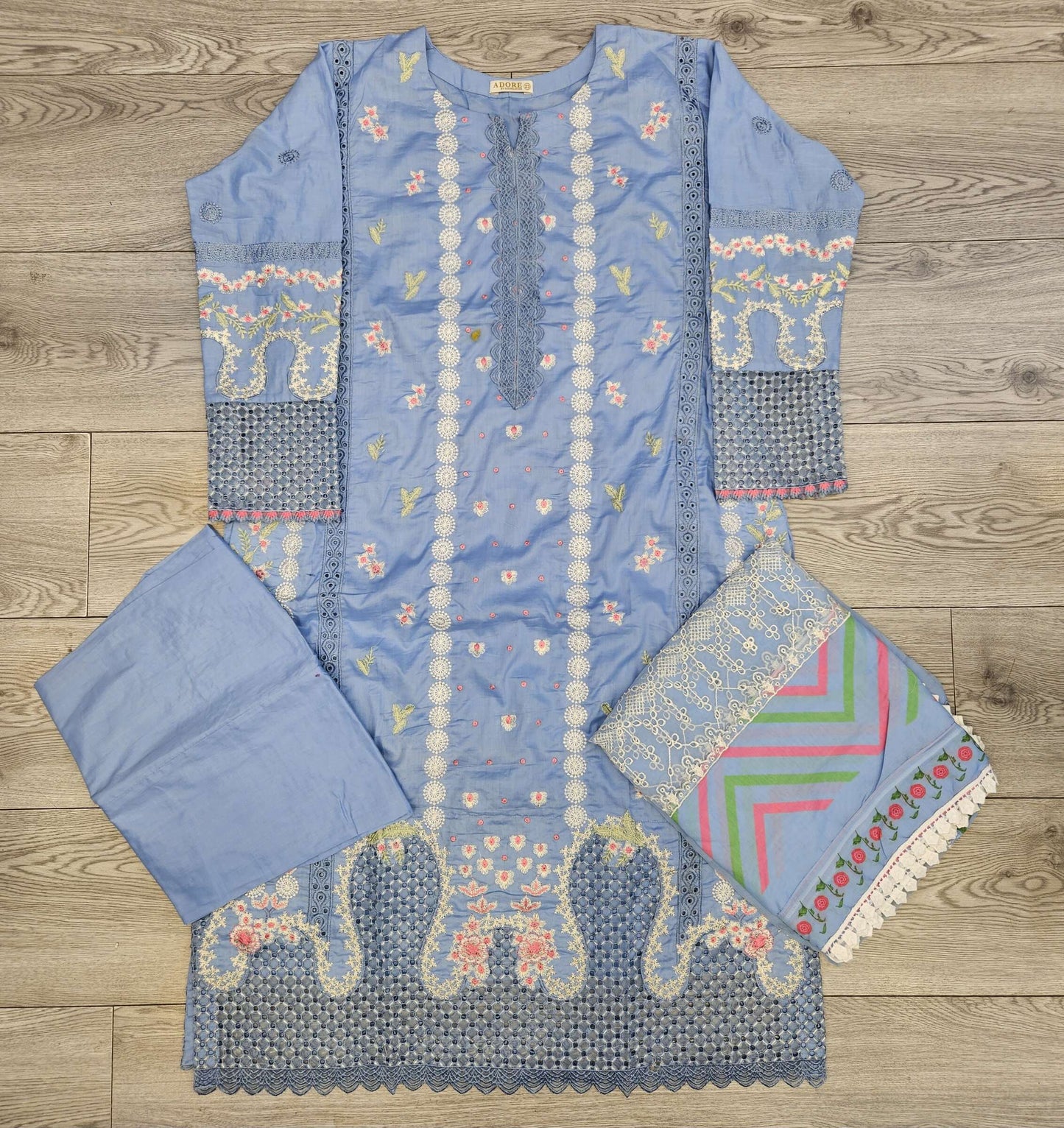 SUF light sky blue with pink colour thread and sequins laser cut