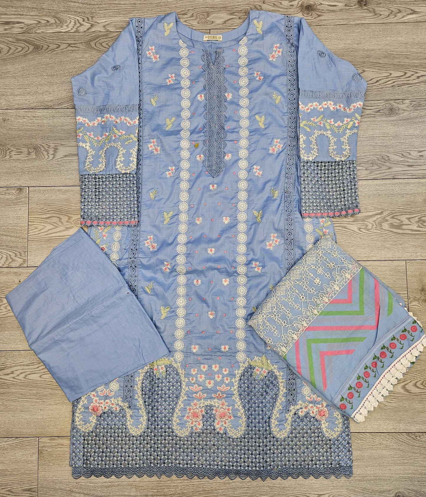 SUF light sky blue with pink colour thread and sequins laser cut