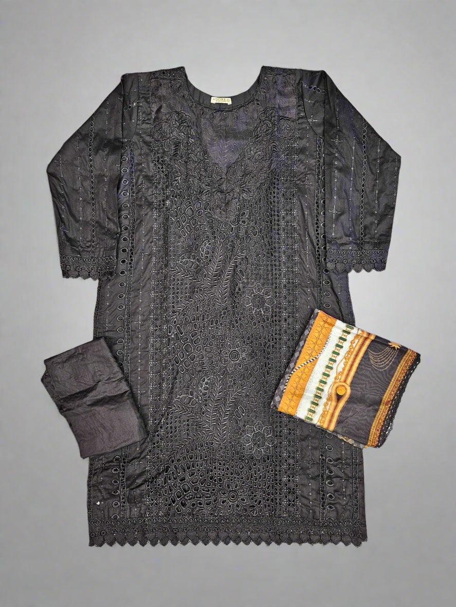 MB black and gold colour thread and sequins laser cut