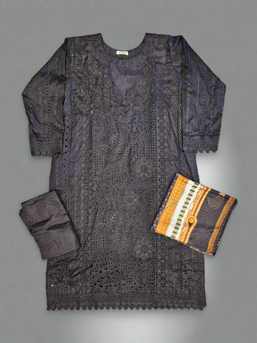 MB black and gold colour thread and sequins laser cut