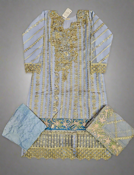 EMA cornflower blue and gold colour luxury hand embellished shalwar kameez