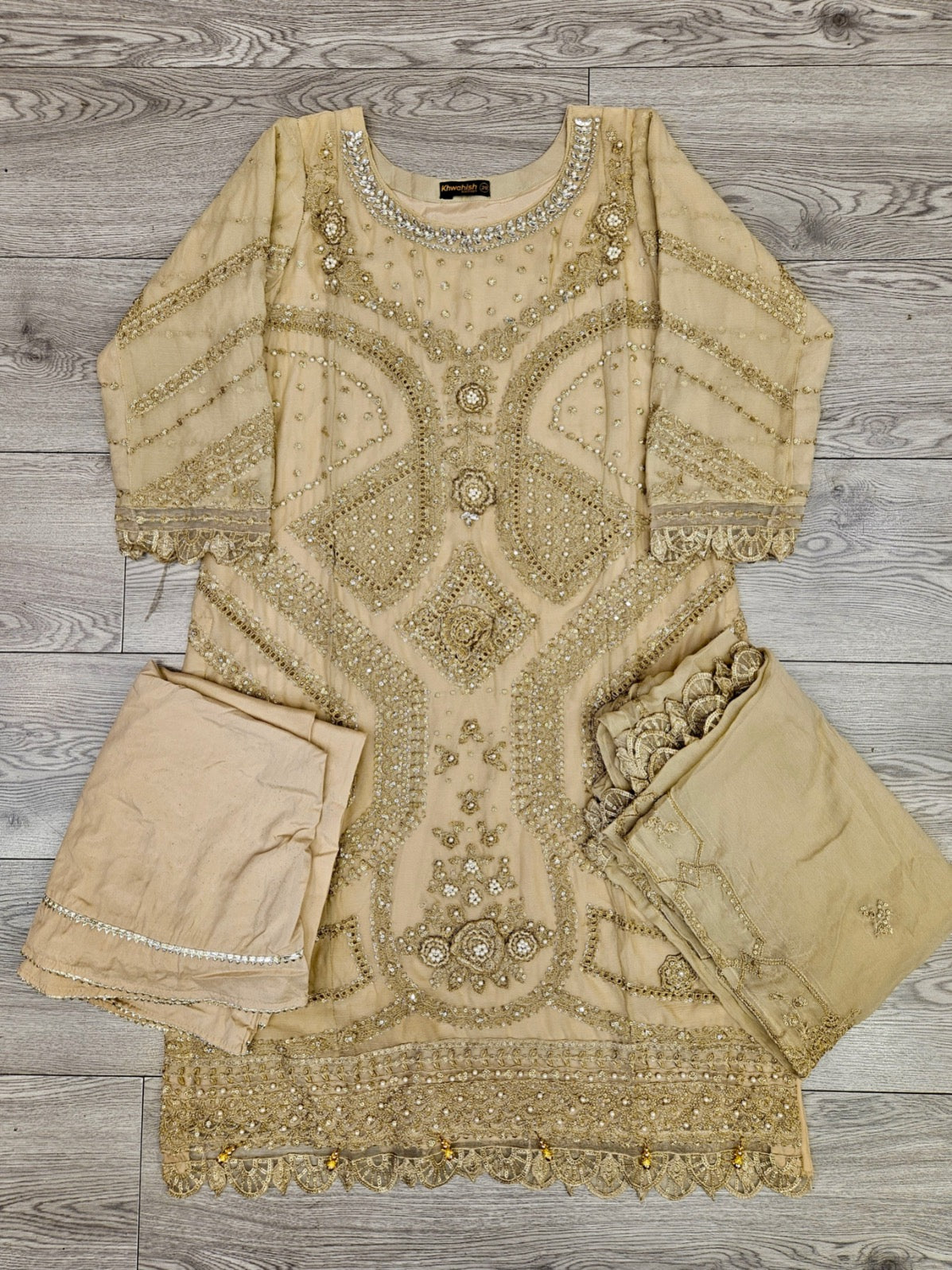MB sand beige colour hand embellished in pearls crystals stones