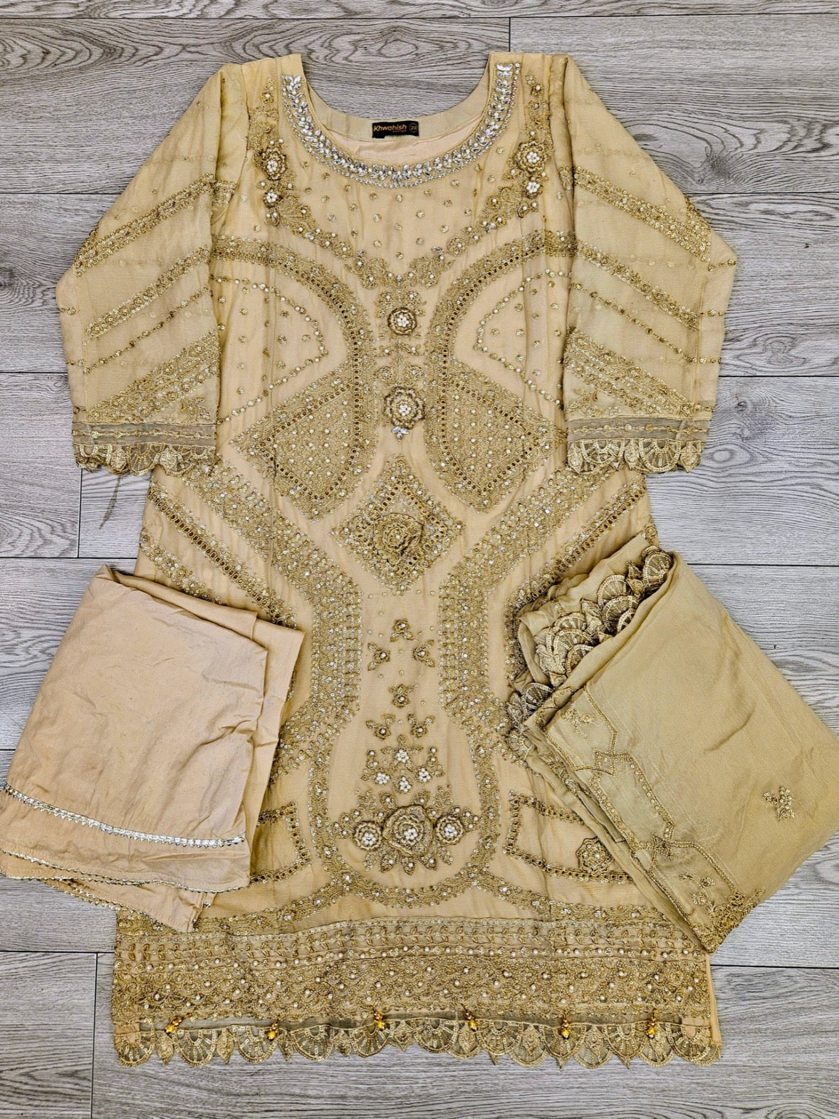 MB sand beige colour hand embellished in pearls crystals stones