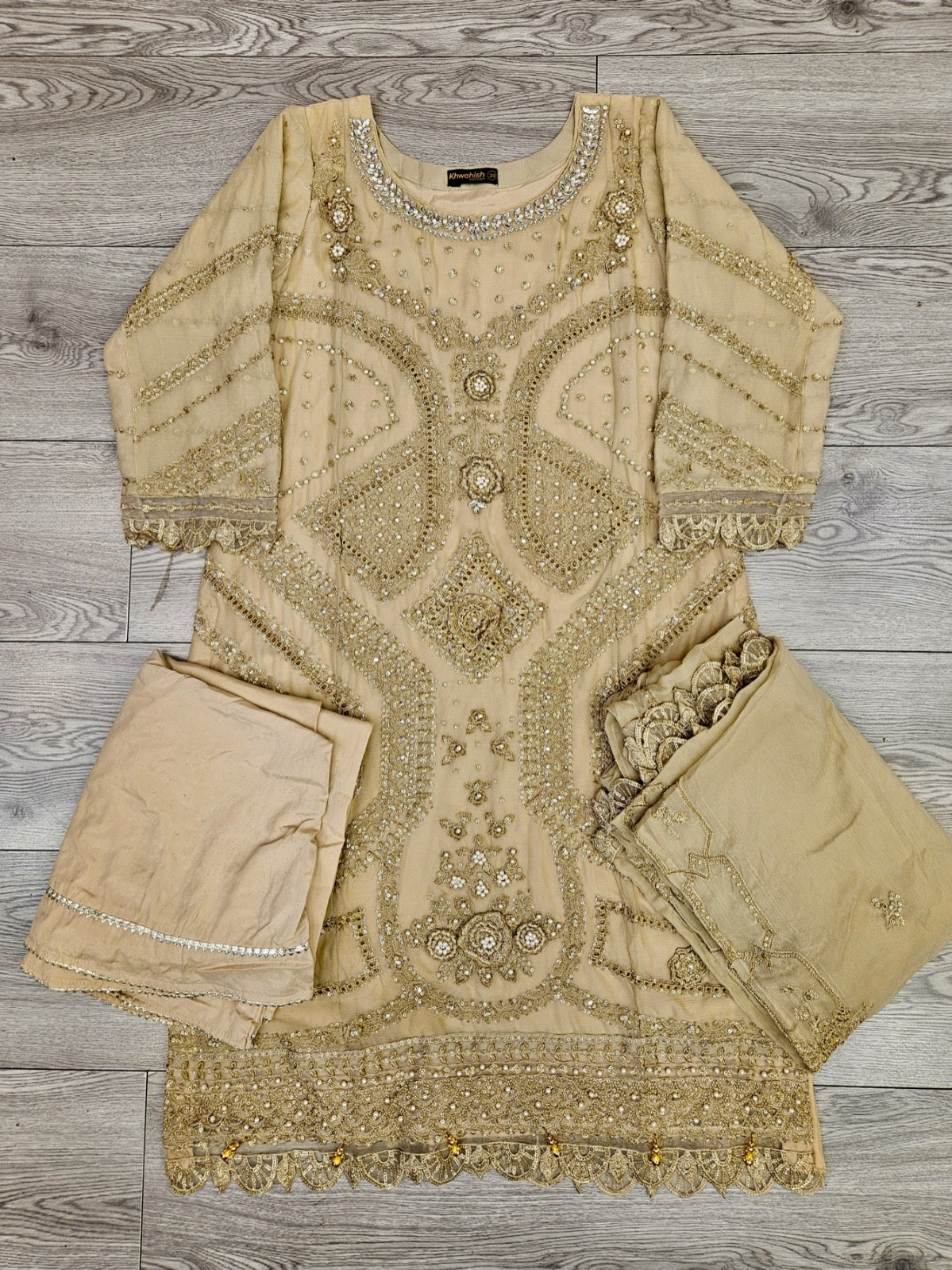 MB sand beige colour hand embellished in pearls crystals stones