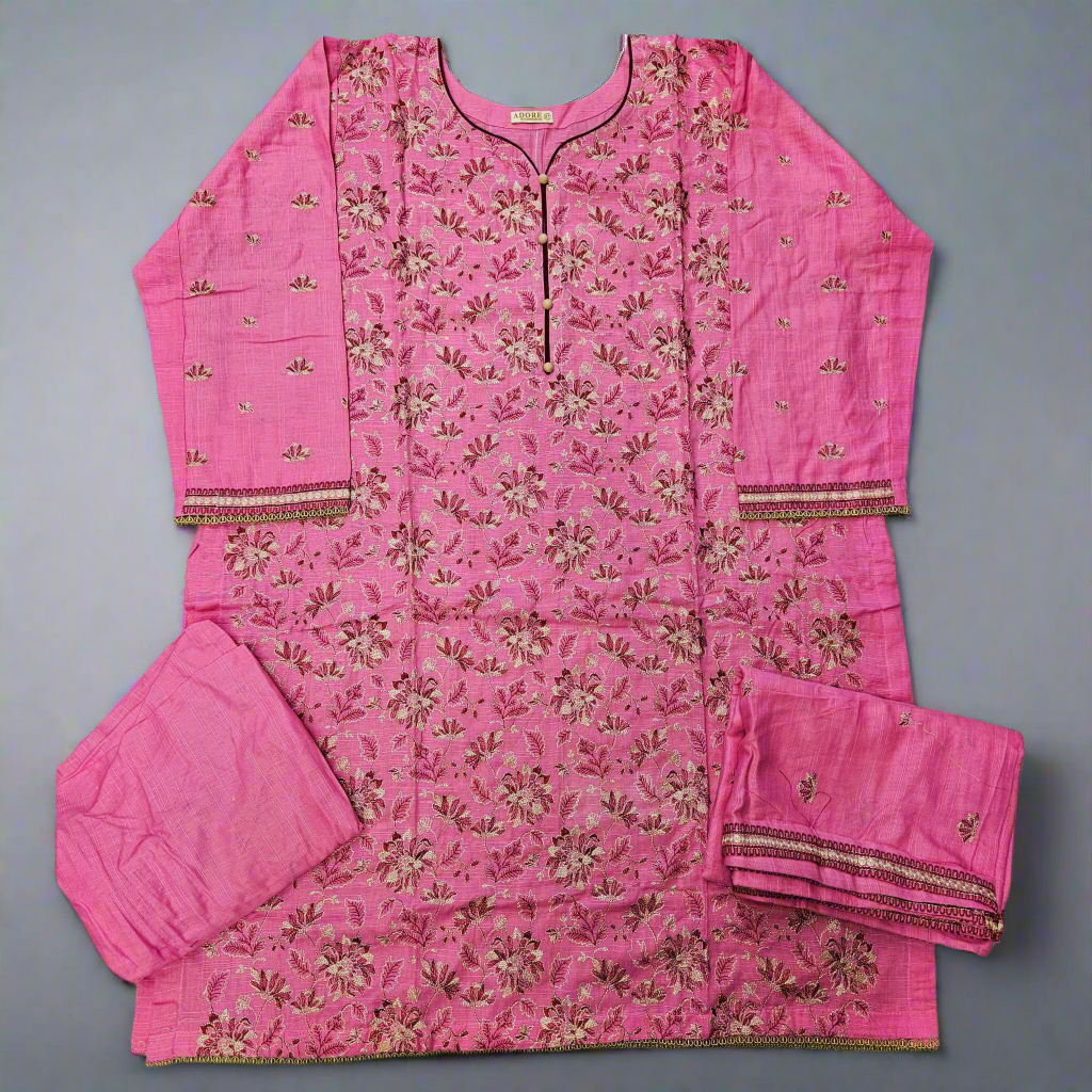 Orchid Pink Khaddar Winter Shalwar Kameez | Thread Embroidery | Sizes 3XL-4XL