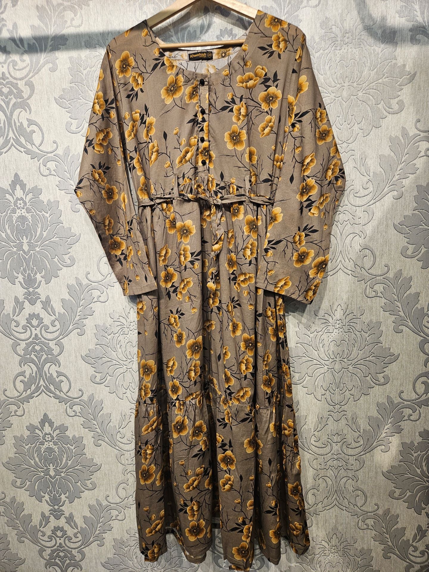 Women's Casual Cotton Dress - Wheat Floral Print Summer Holiday Vacation Dress