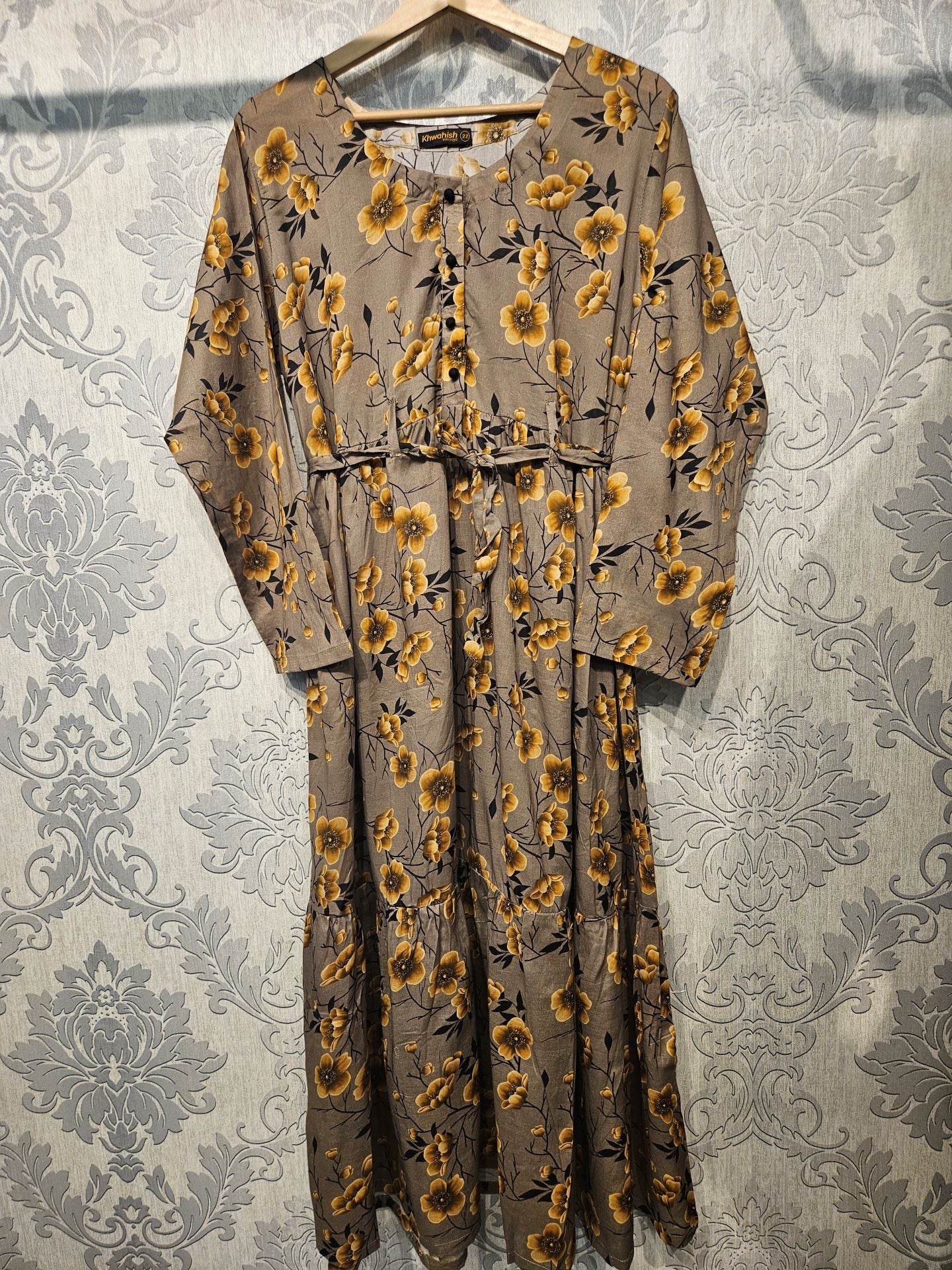 Women's Casual Cotton Dress - Wheat Floral Print Summer Holiday Vacation Dress