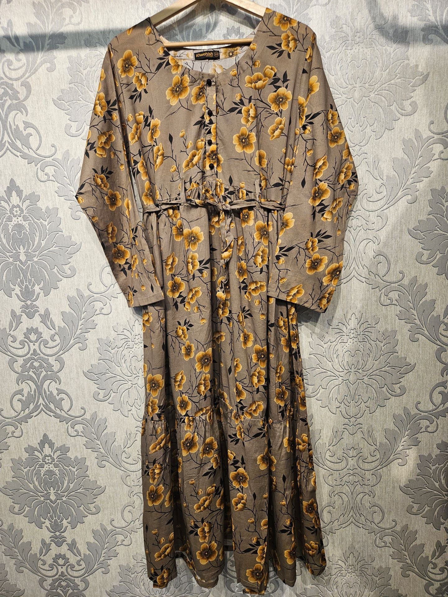 Women's Casual Cotton Dress - Wheat Floral Print Summer Holiday Vacation Dress