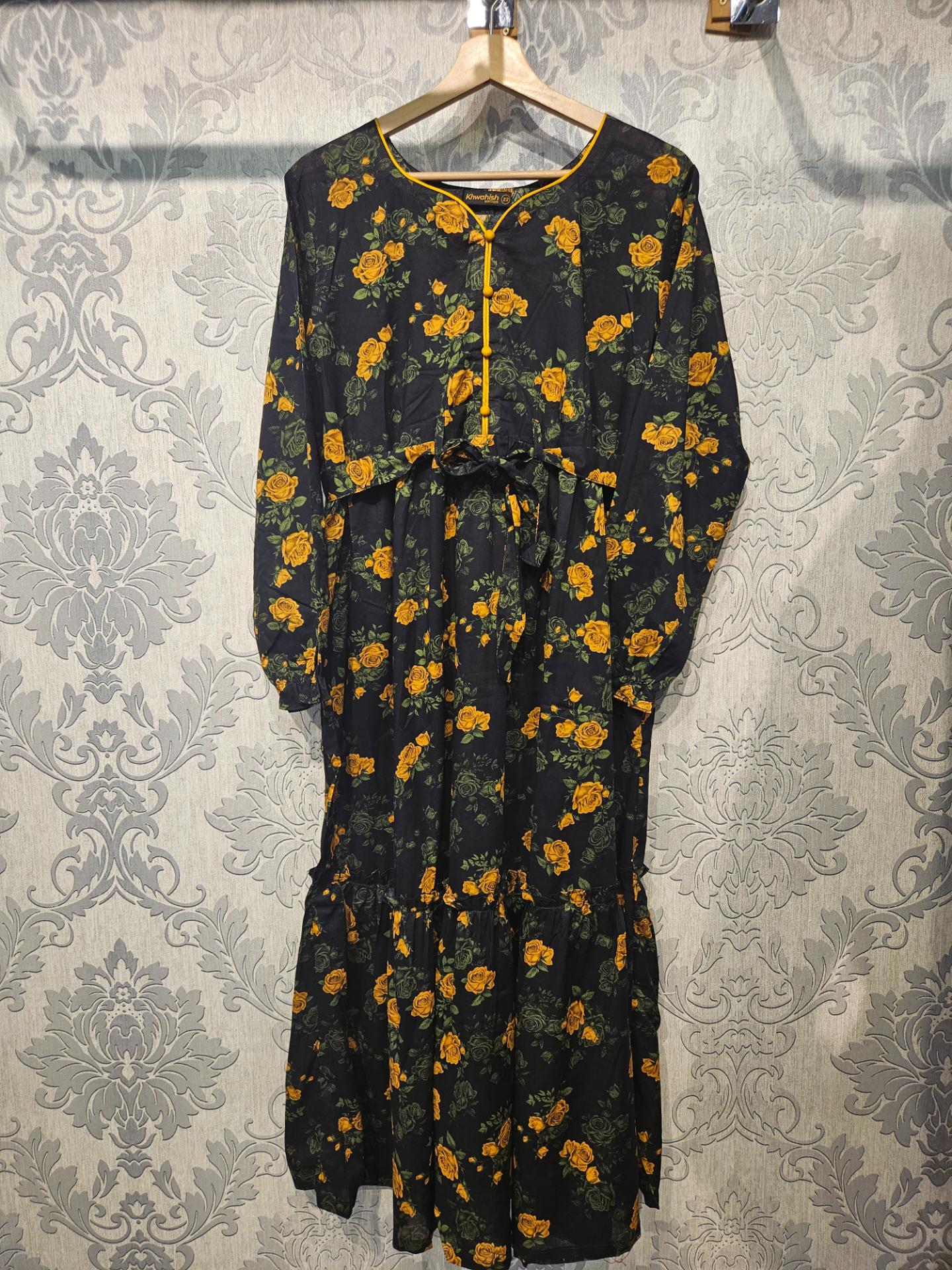 Women's Casual Cotton Dress - Black Beige Green Floral Print Summer Holiday Vacation Dress