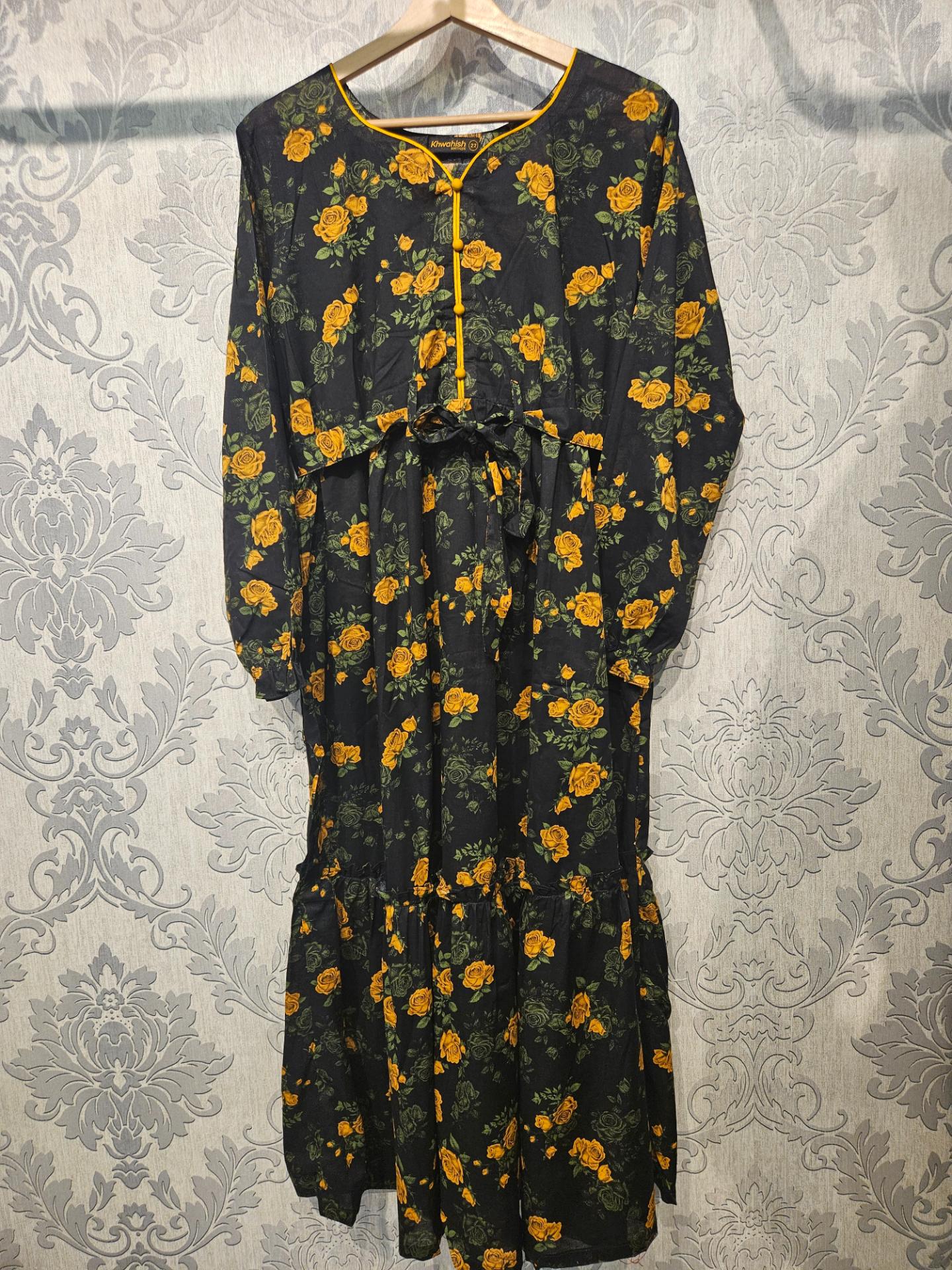 Women's Casual Cotton Dress - Black Beige Green Floral Print Summer Holiday Vacation Dress