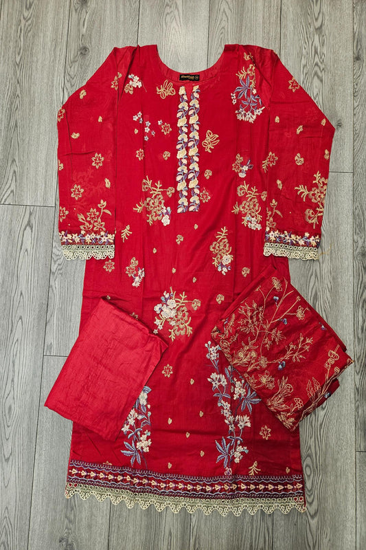 Radiant Ruby: Multi-Colour Embroidered Viscose Shalwar Kameez (Small to 7XL)