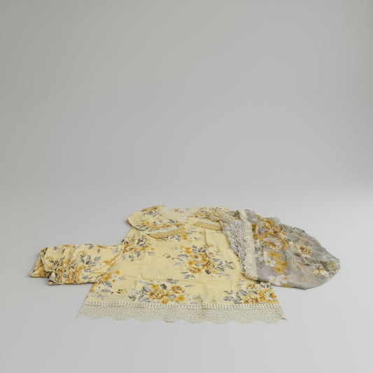 parmesan yellow floral cotton shalwar kameez maria b style