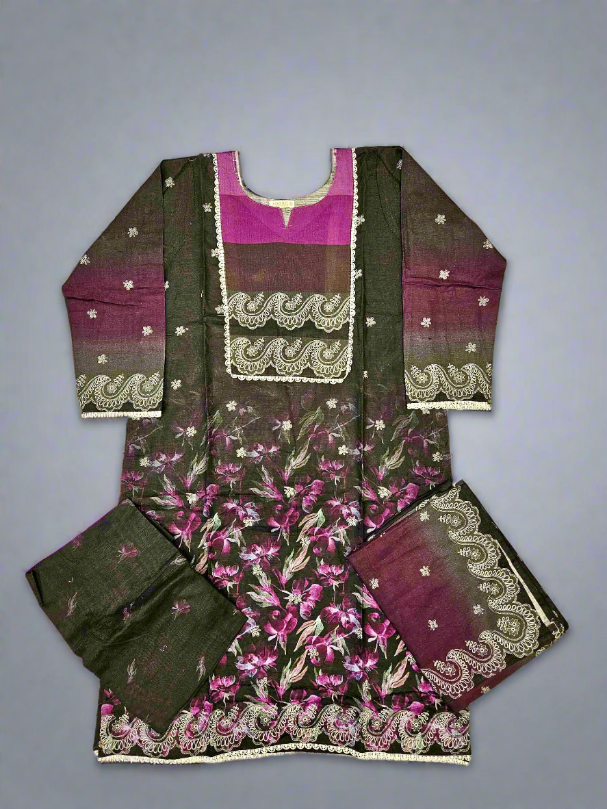 Designer black and luxury purple colour winter collection khaddar fabric with khaddar shawl
