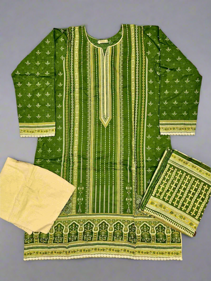 Designer fern green and banana colour winter collection khaddar fabric with khaddar shawl