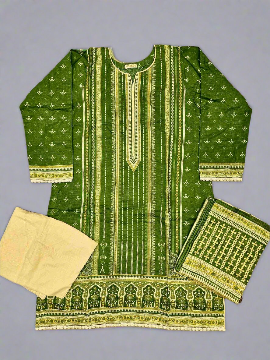 Designer fern green and banana colour winter collection khaddar fabric with khaddar shawl