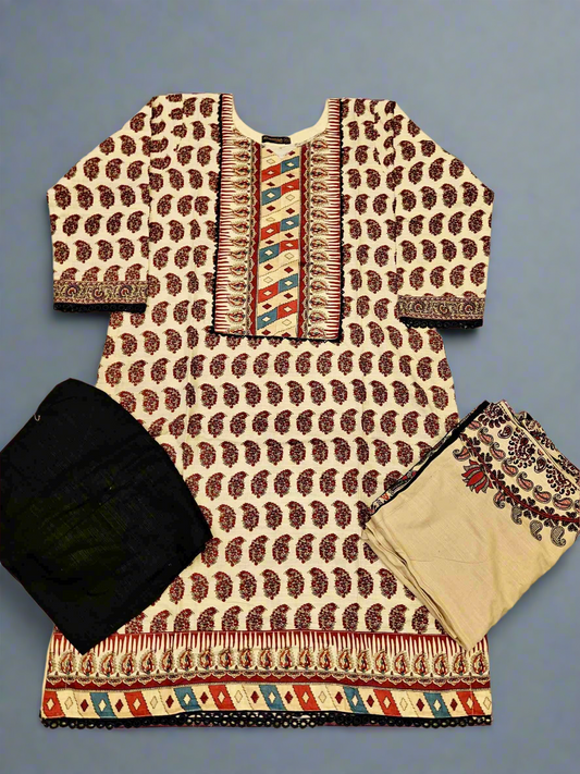 Designer off white and maroon colour winter collection khaddar fabric with khaddar shawl